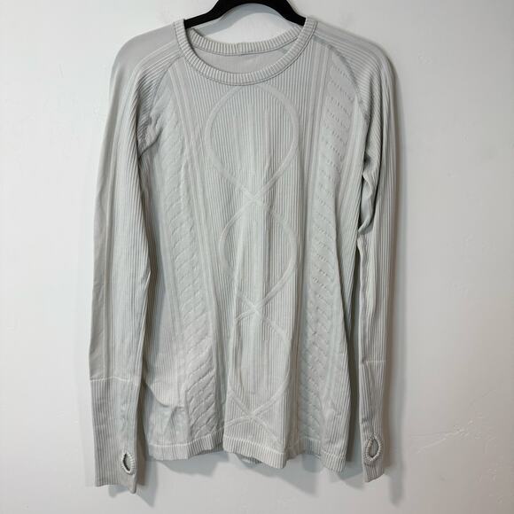 Lululemon Womens Rest Less Crew Pullover Shirt Top Cable Knit Seamless White 10 - Picture 1 of 7